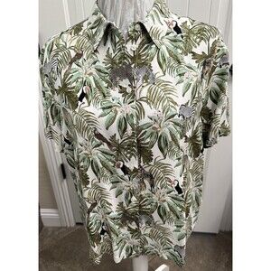Tropical Animal SS Button Down Collared Rayon Women's Shirt (Size L)